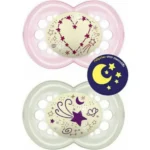 MAM Night Πιπίλα Σιλικόνης που Λάμπει στο Σκοτάδι 6-16m Ροζ 2τμχ