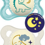 Mam Ορθοδοντικές Πιπίλες Σιλικόνης για 2-6 μηνών Night Νυκτός Σιέλ/Λευκό 2τμχ