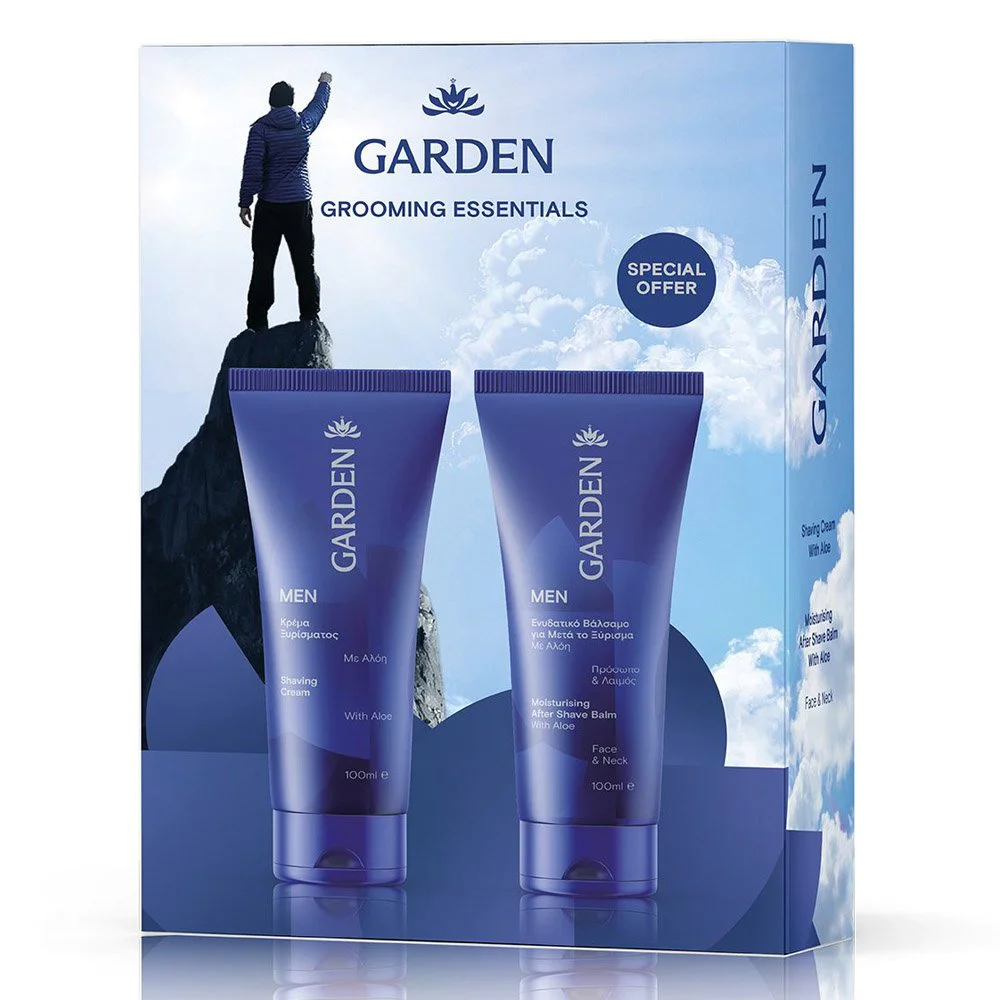 garden grooming +after shave Garden Grooming Essentials Box Σετ Ανδρικής Περιποίησης με Κρέμα Ξυρίσματος με Αλόη 100ml & Ενυδατικό Βάλσαμο για Μετά το Ξύρισμα με Αλόη 100ml - Image 1