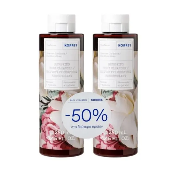 korres set gardenia Korres Grecian Gardenia Renewing Body Cleanser Γαρδένια Αφρόλουτρο 2 x 250 ml (-50% στο 2ο τμχ) - Image 1
