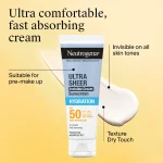 Neutrogena Ultra Sheer Invisible Cream Hydration, Αντηλιακή Κρέμα Προσώπου SPF50 για 24ωρη Ενυδάτωση, 50ml - Image 3