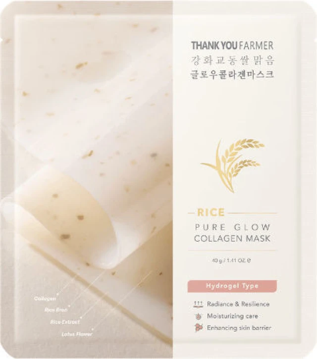 thank you farmer mask Thank You Farmer Rice Pure Glow Collagen Mask Μάσκα Ομορφιάς Προσώπου για Λάμψη / Ενυδάτωση / Θρέψη Με Νιασιναμίδη, 1 Τεμάχιο - Image 1
