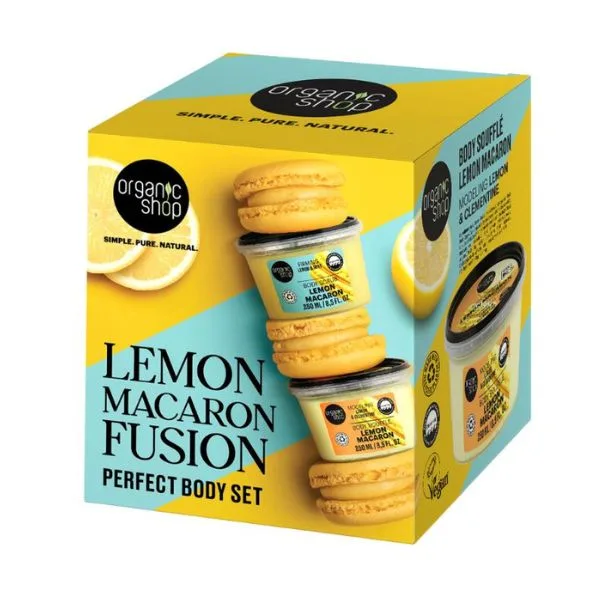 natura siberica lemon macaron set Natura Siberica Organic Shop Lemon Macaron Fusion Perfect Body Set Body Scrub 250 ml + Body Souffle 250 ml - Image 1